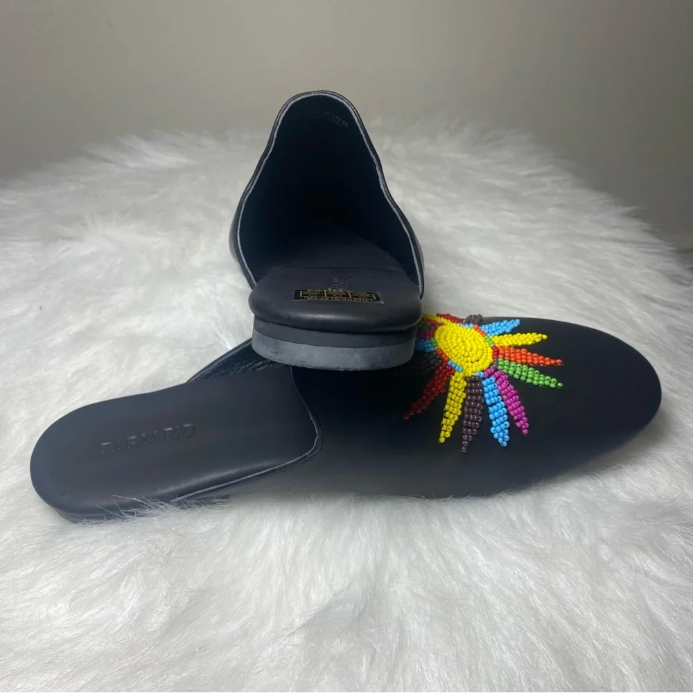 FARM Rio Black Sunshine Flat Mules with Colorful Bead Design Sz 10 - Picture 4 of 10